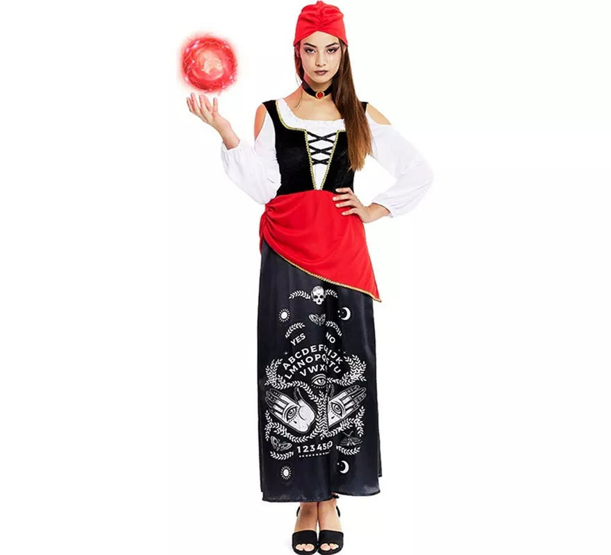 Translation missing: pt-PT.Disfraz de Pitonisa con turbante rojo para mujer