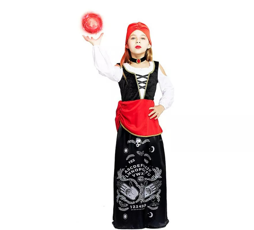 Translation missing: pt-PT.Disfraz de Pitonisa con turbante rojo para niña y adolescente