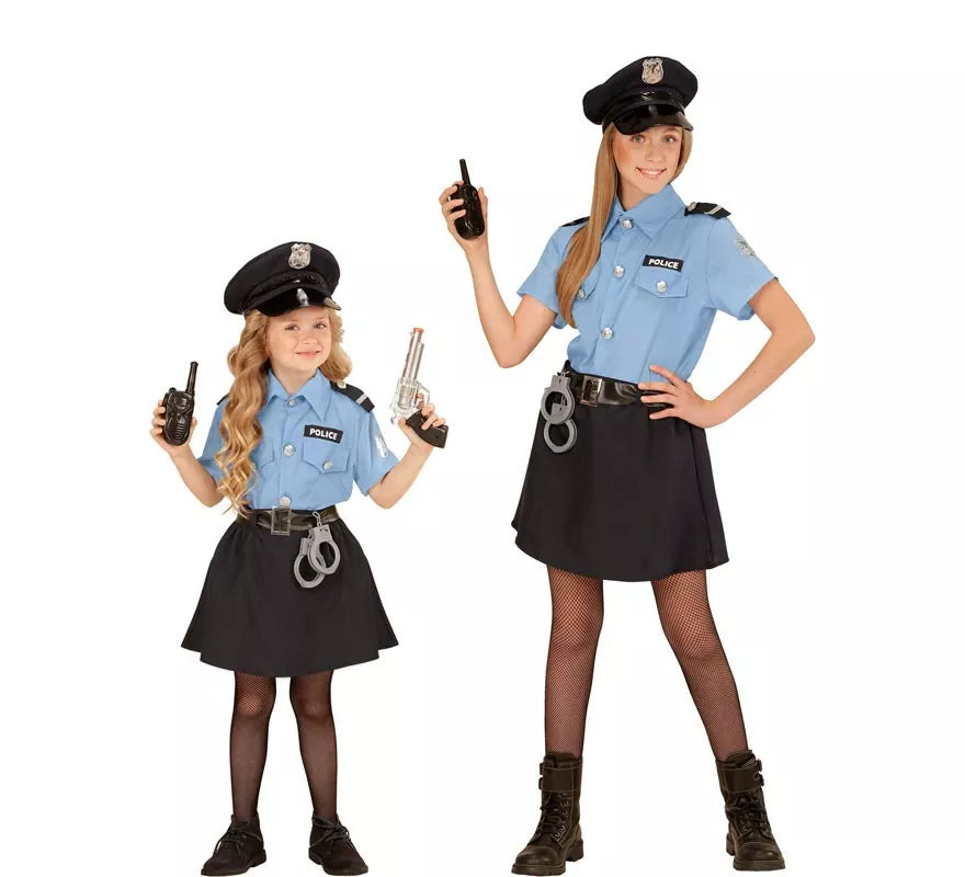 Translation missing: pt-PT.Disfraz de Policía azul con gorro para niña y adolescente