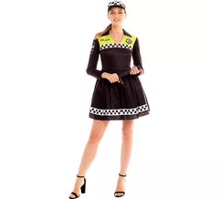 Fato de polícia em vestido preto e amarelo para mulher