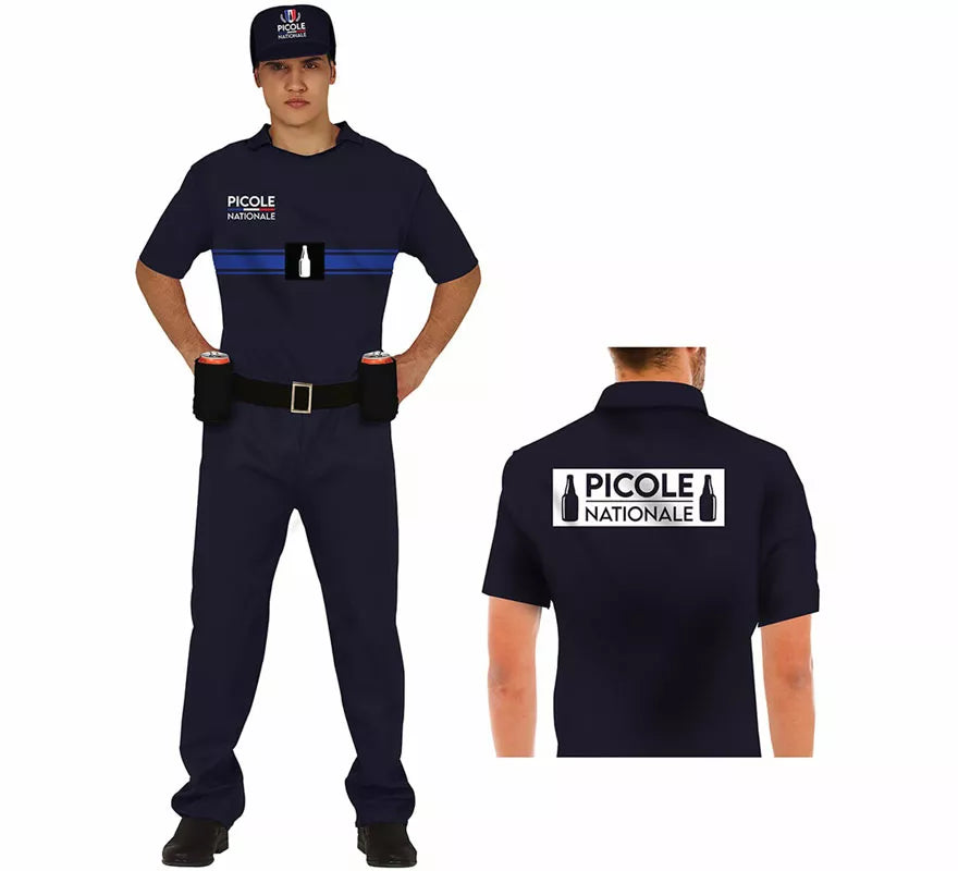 Translation missing: pt-PT.Disfraz de Policía Francés con Portabebidas para hombre