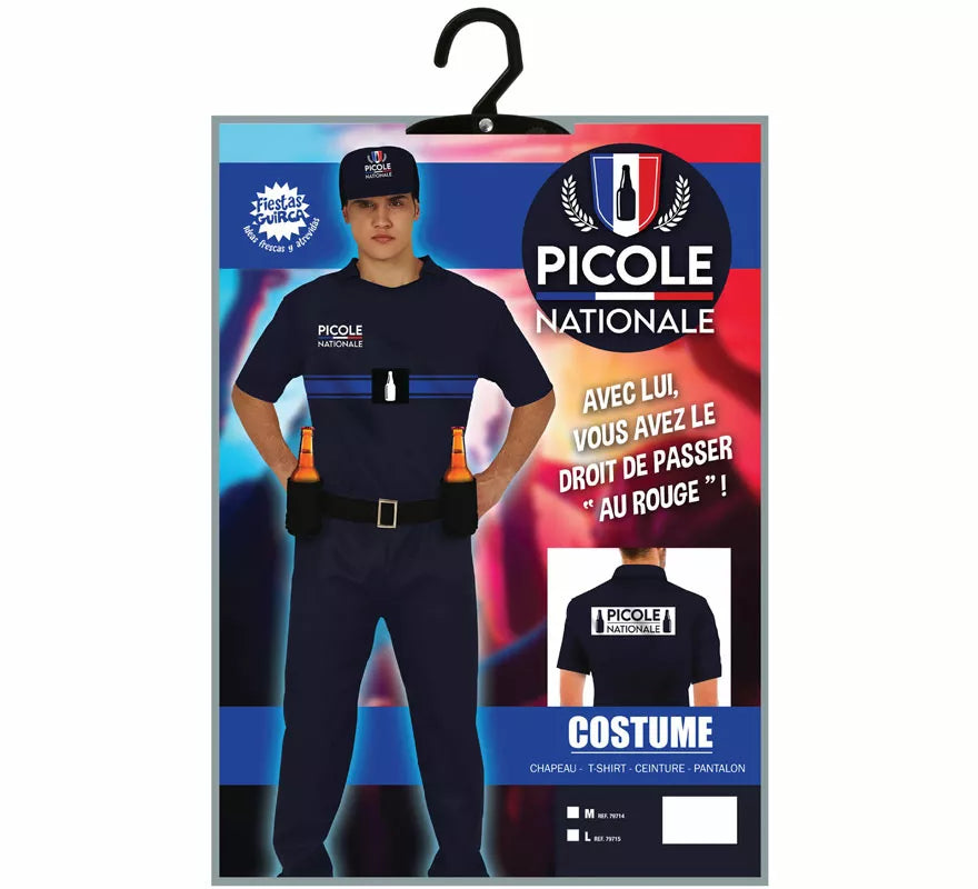 Translation missing: pt-PT.Disfraz de Policía Francés con Portabebidas para hombre