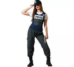 Fato de policial preto com boné para mulher