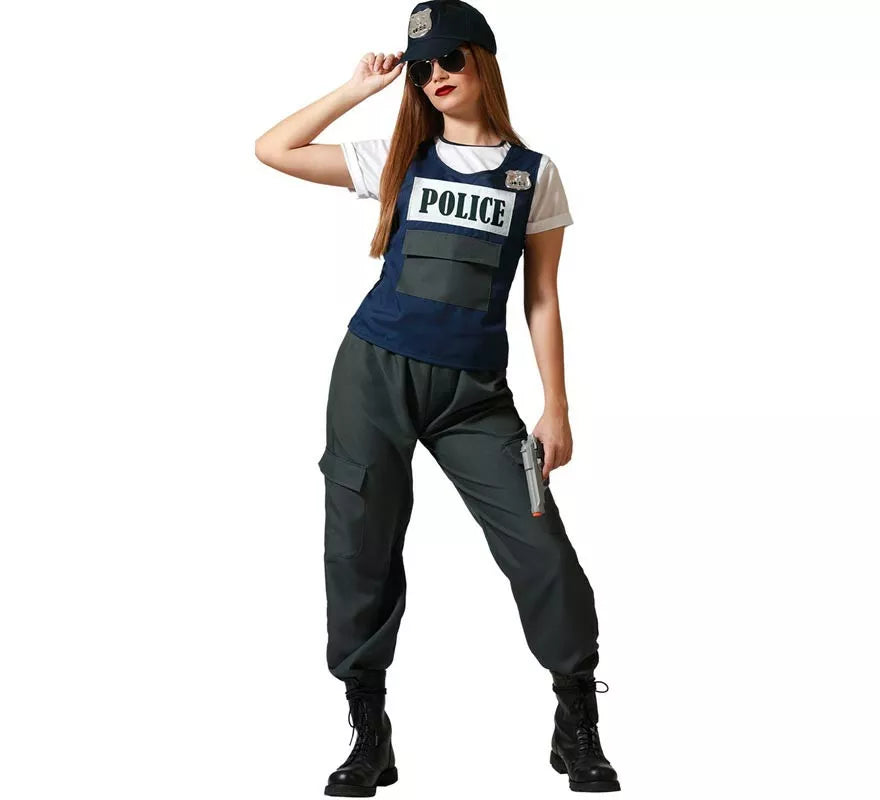 Translation missing: pt-PT.Disfraz de Policía negro con gorra para mujer