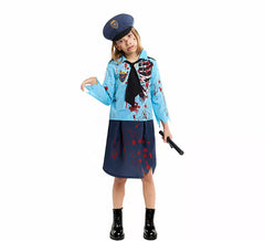 Fato de policial zumbi com boné para meninas