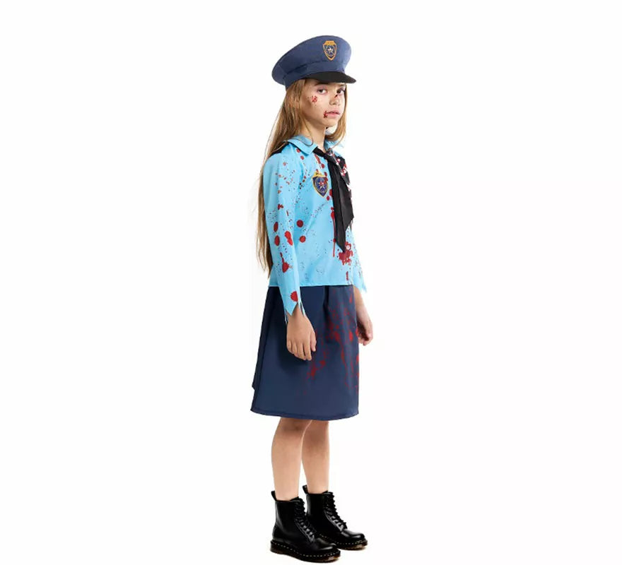Translation missing: pt-PT.Disfraz de Policía Zombie con Gorra para niña
