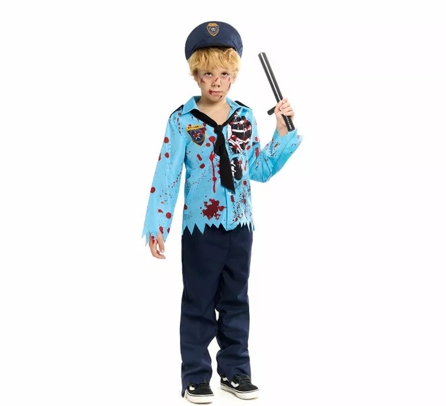 Translation missing: pt-PT.Disfraz de Policía Zombie con Gorra para niño
