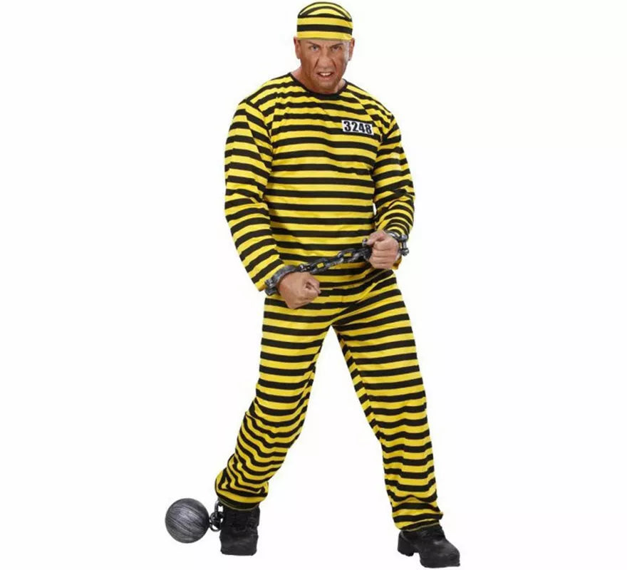 Translation missing: pt-PT.Disfraz de Preso a rayas amarillo y negro para hombre
