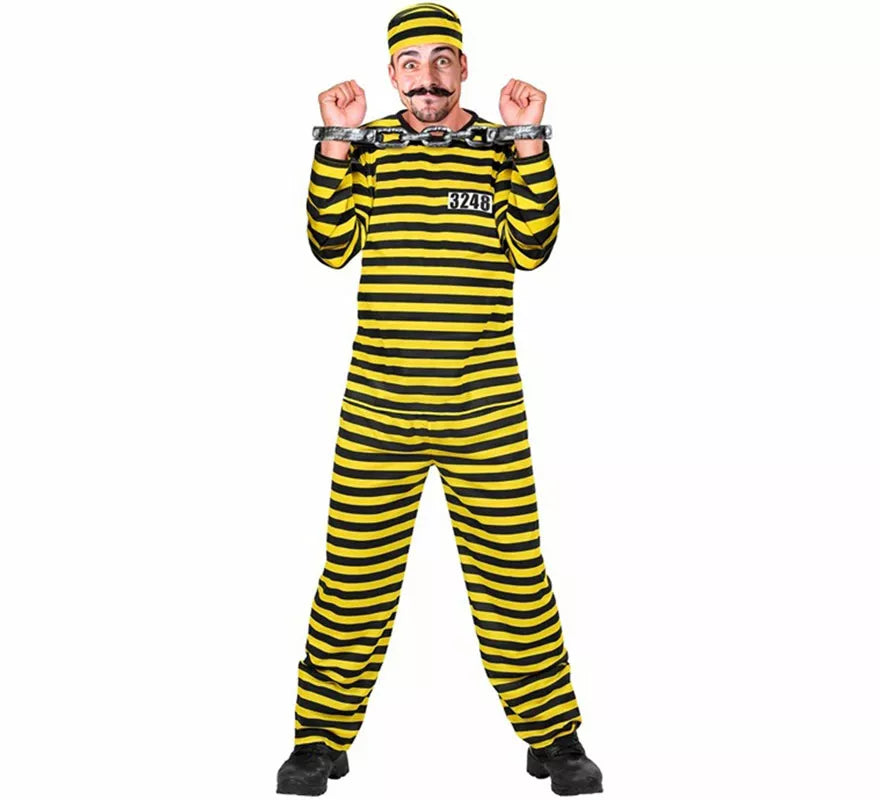 Translation missing: pt-PT.Disfraz de Preso a rayas amarillo y negro para hombre