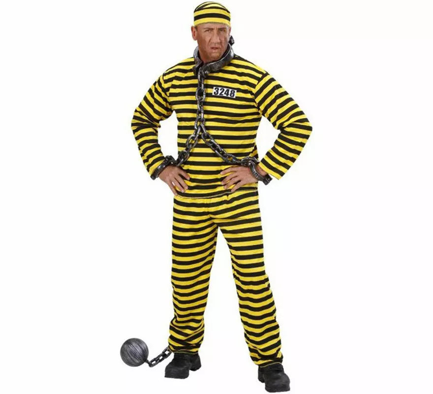Translation missing: pt-PT.Disfraz de Preso a rayas amarillo y negro para hombre