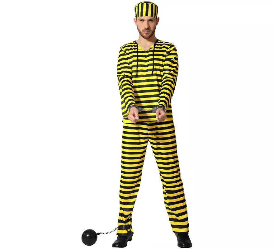 Disfraz de Preso amarillo a rayas para hombre