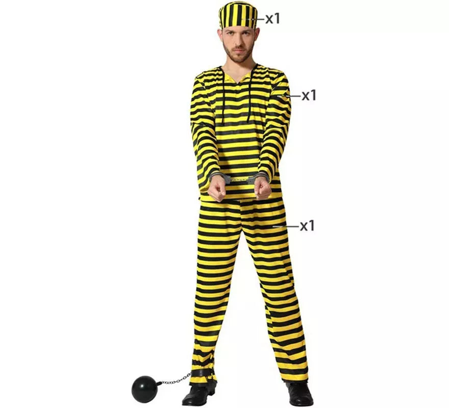 Disfraz de Preso amarillo a rayas para hombre