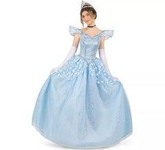 Fato de princesa azul celeste de conto de fadas para mulher
