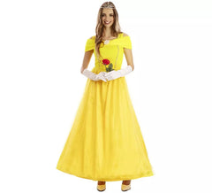 Fato de princesa amarela de conto de fadas para mulheres