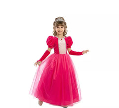 Fato de princesa rosa de conto de fadas para meninas