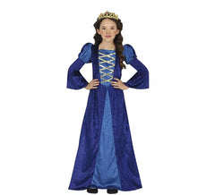 Fato de princesa medieval ou nobre azul para menina