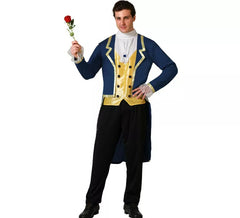Fato de príncipe de conto de fadas azul e amarelo para homem