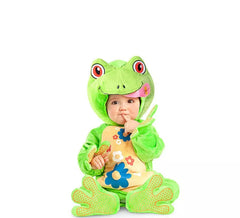 Fato de sapo verde bebê com capuz