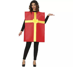 Fato de presente vermelho com fita dourada para adulto