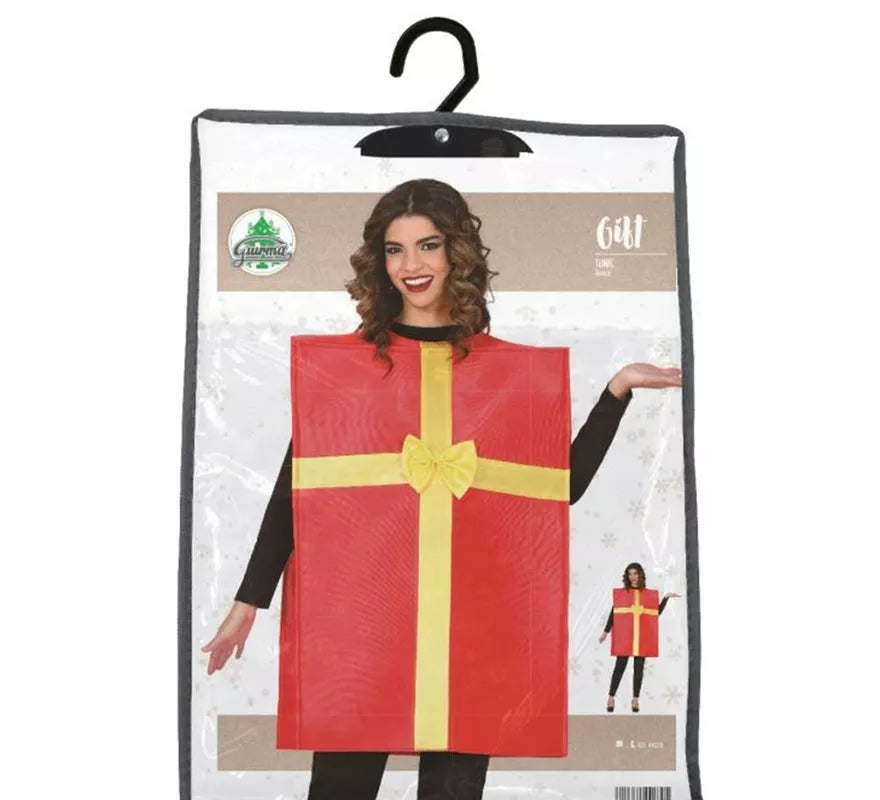 Translation missing: pt-PT.Disfraz de Regalo rojo con cinta dorado para adulto