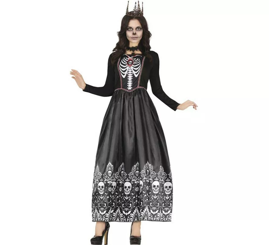 Translation missing: pt-PT.Disfraz de Reina Calavera Catrina negro para mujer