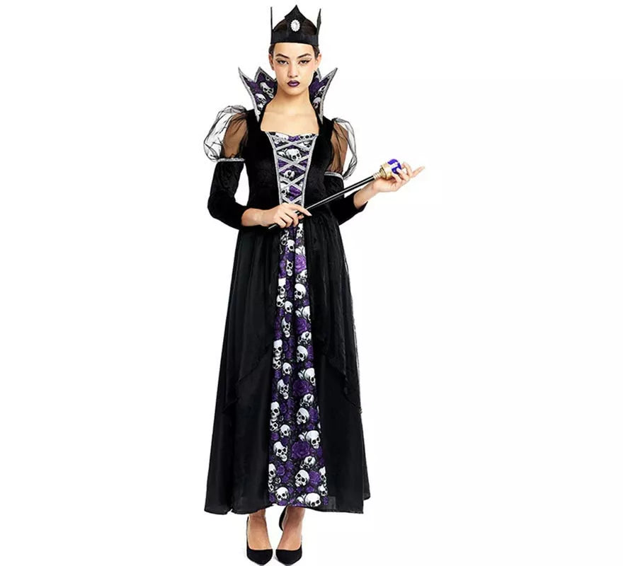 Translation missing: pt-PT.Disfraz de Reina Calavera oscura con corona para mujer