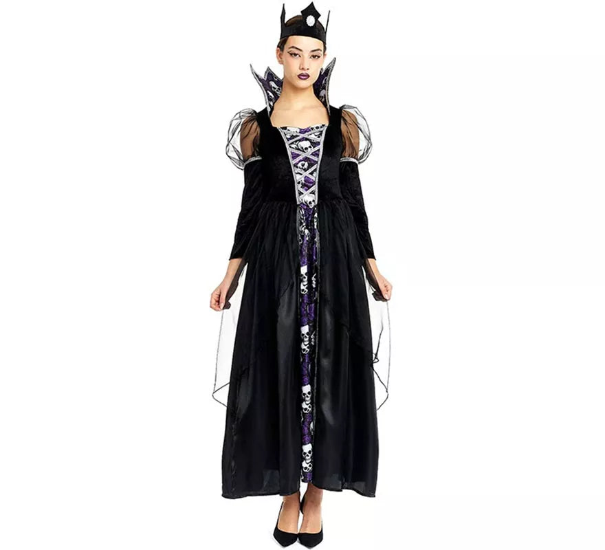Translation missing: pt-PT.Disfraz de Reina Calavera oscura con corona para mujer