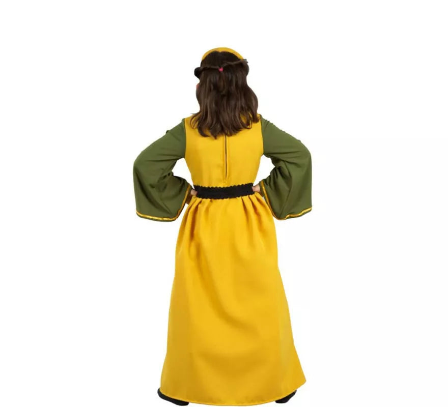 Translation missing: pt-PT.Disfraz de Reina Medieval amarillo y verde para niña