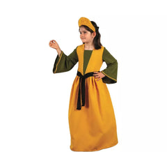 Fato de rainha medieval amarela e verde para menina