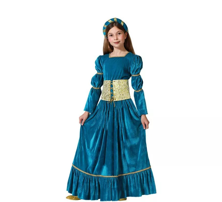 Translation missing: pt-PT.Disfraz de Reina Medieval azul para niña