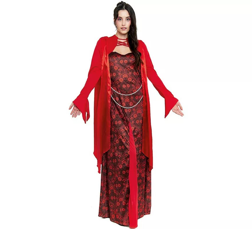 Translation missing: pt-PT.Disfraz de Reina Medieval rojo estampado floral para mujer