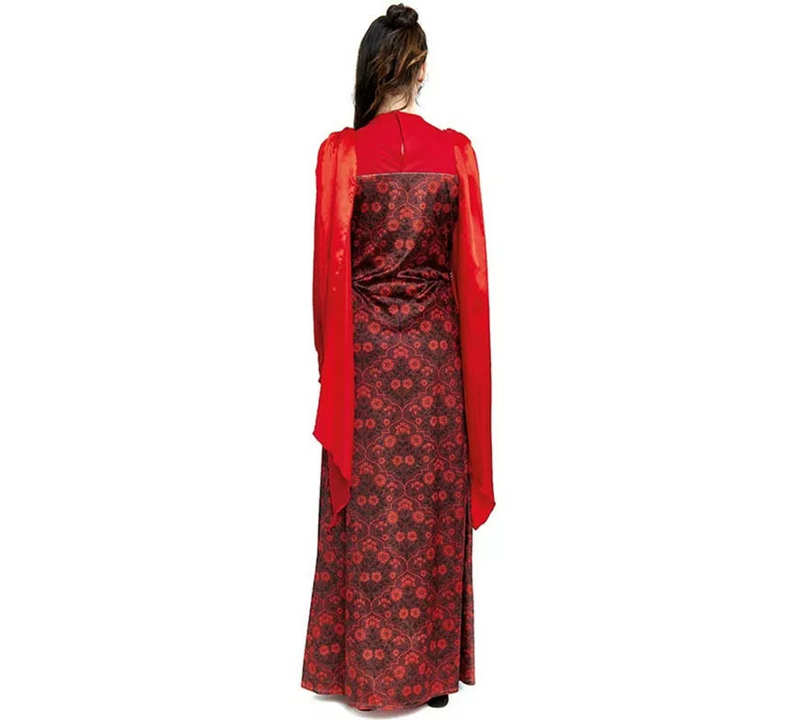 Translation missing: pt-PT.Disfraz de Reina Medieval rojo estampado floral para mujer