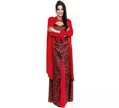 Fato de Rainha Medieval com estampado floral vermelho para mulher