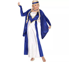 Fato de rainha renascentista de veludo azul feminino