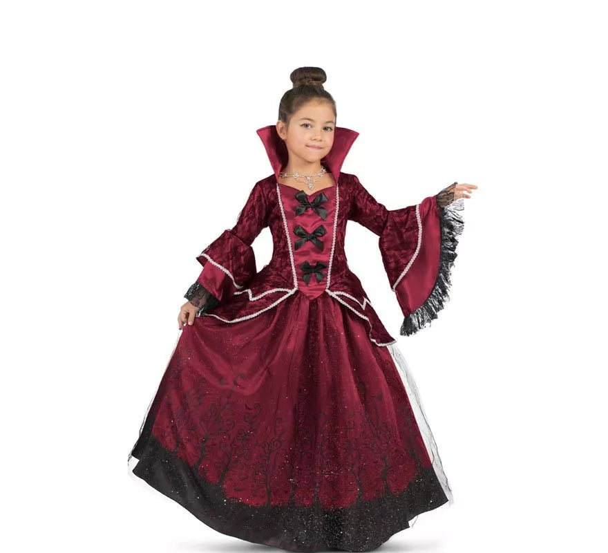 Translation missing: pt-PT.Disfraz de Reina Vampiresa burdeos con enagua para niña