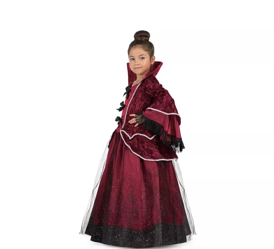 Translation missing: pt-PT.Disfraz de Reina Vampiresa burdeos con enagua para niña