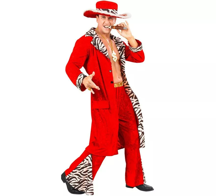 Disfraz de Rey de los Chulos rojo de terciopelo para hombre