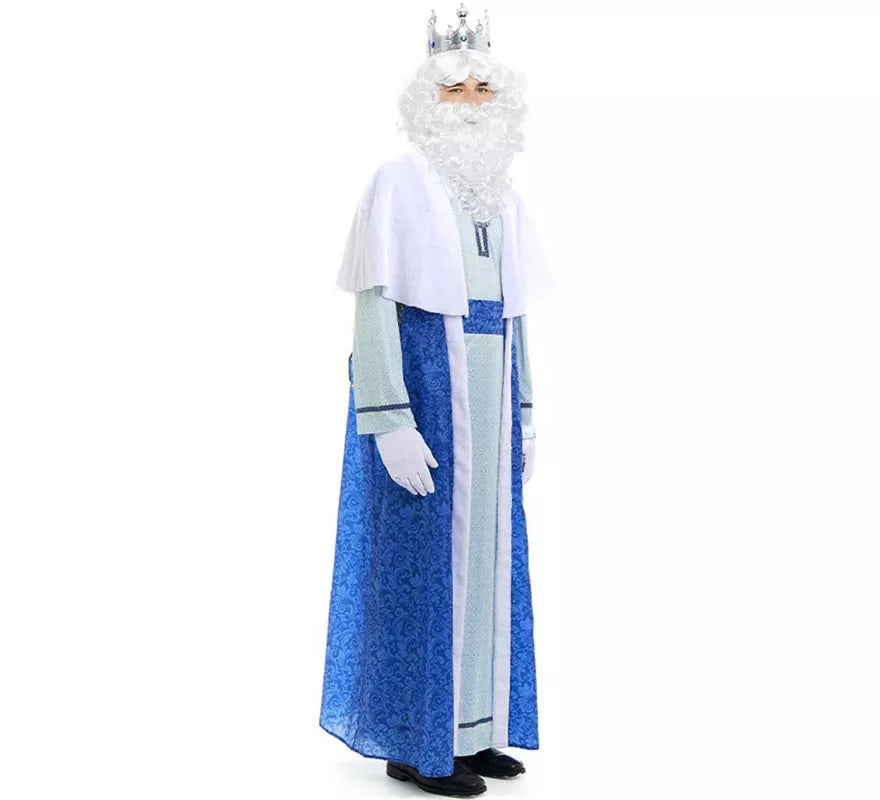 Translation missing: pt-PT.Disfraz de Rey Mago Melchor azul y blanco para hombre