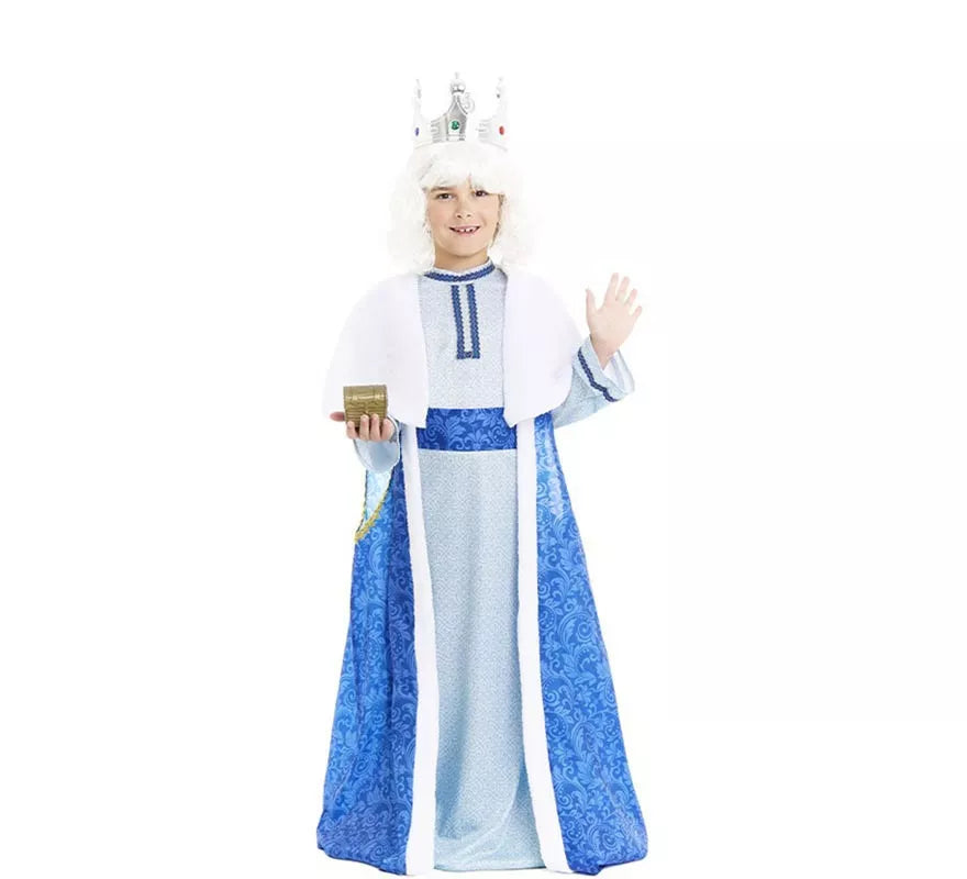 Translation missing: pt-PT.Disfraz de Rey Mago Melchor azul y blanco para niño
