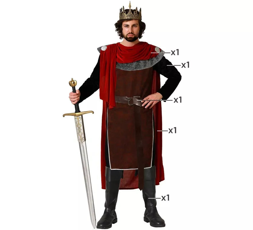 Translation missing: pt-PT.Disfraz de Rey Medieval rojo para hombre