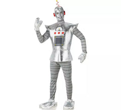 Fato de robô antigo prateado para homem