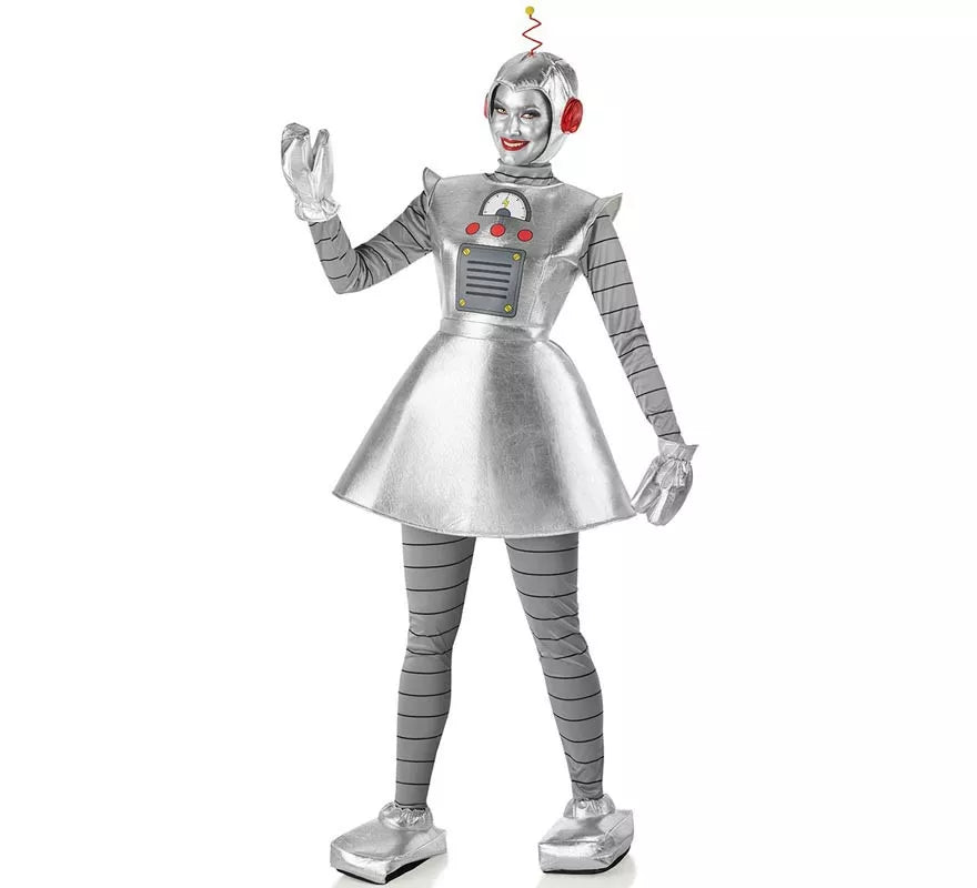 Translation missing: pt-PT.Disfraz de Robot Antiguo plateado para mujer