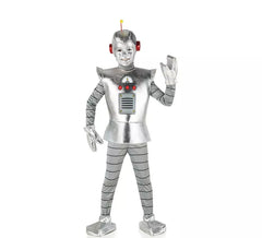 Fato de robô antigo prateado para menino