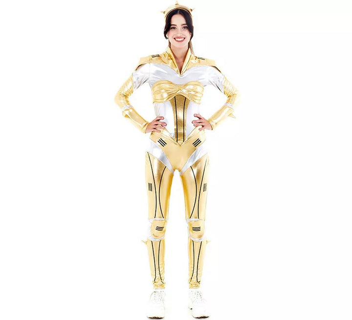 Disfraz de Robot Woman Estelar Dorado para mujer