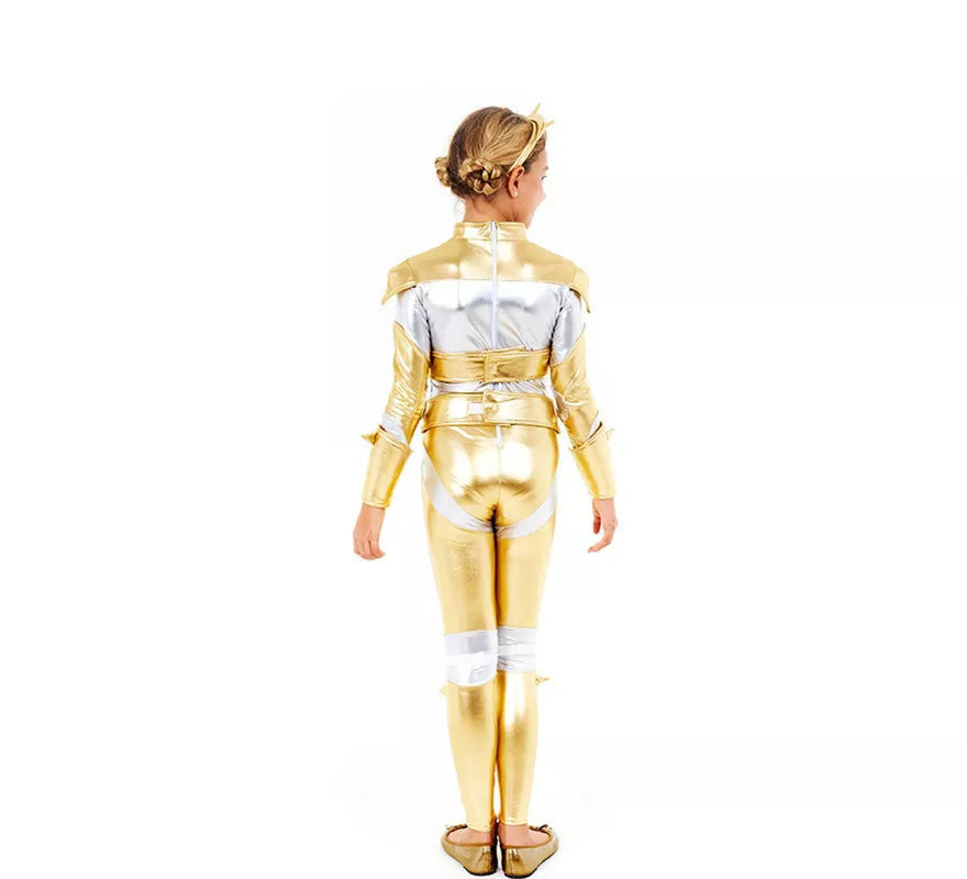 Translation missing: pt-PT.Disfraz de Robot Woman Estelar Dorado para niña