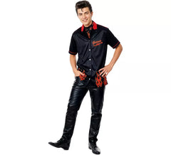 Fato rockabilly preto dos anos 50 para homem
