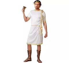 Fato romano branco com detalhes dourados para homem