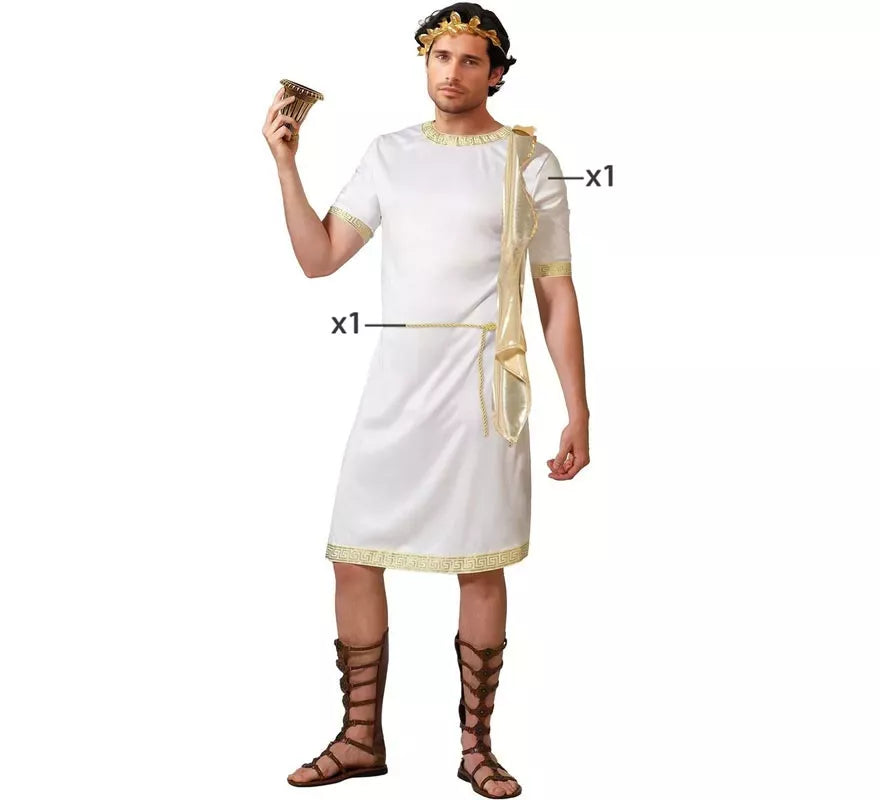 Translation missing: pt-PT.Disfraz de Romano blanco con detalles dorados para hombre