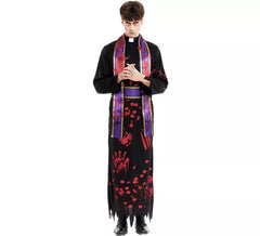 Fato de sacerdote sangrento preto com estola para homem