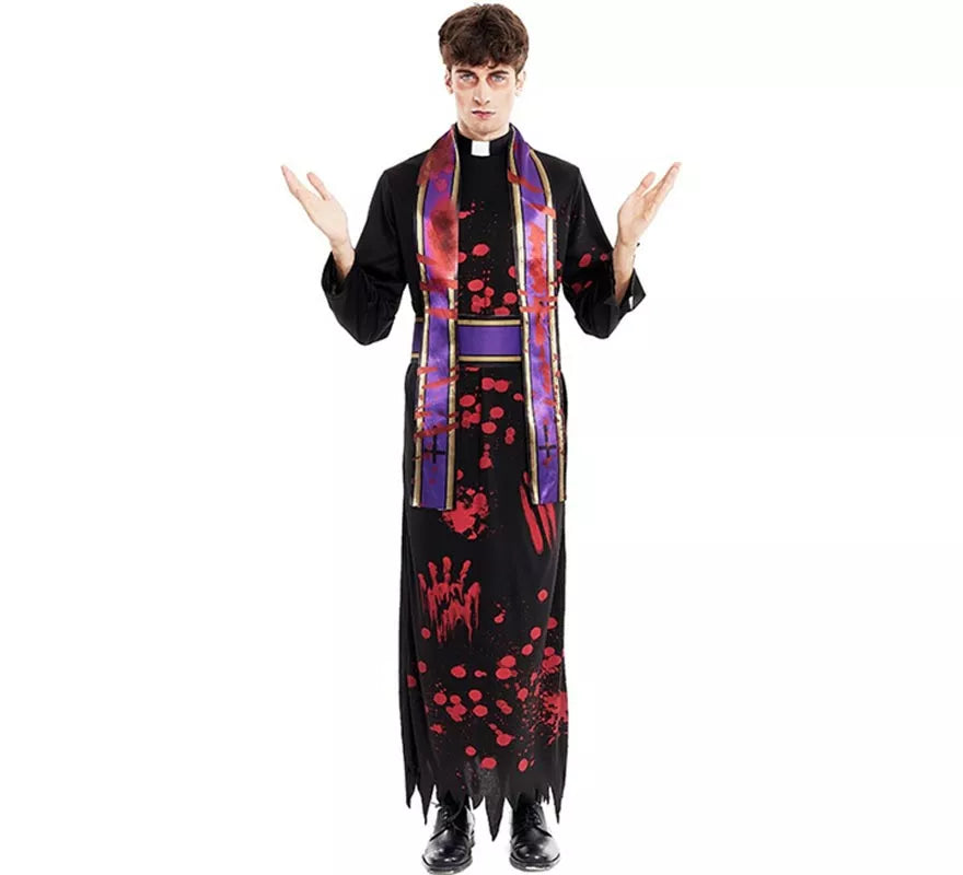 Translation missing: pt-PT.Disfraz de Sacerdote Sangriento negro con estola para hombre